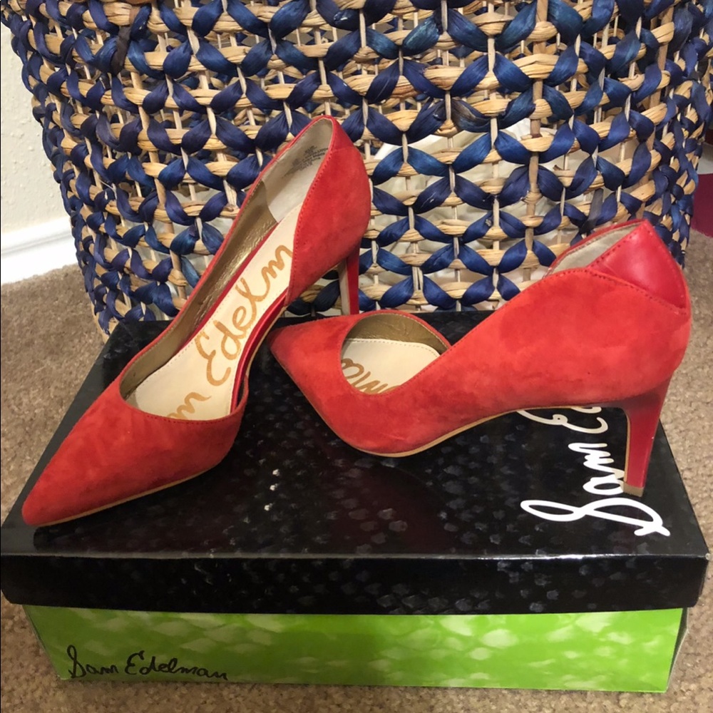 Sam Edelman red suede pointed toe pumps